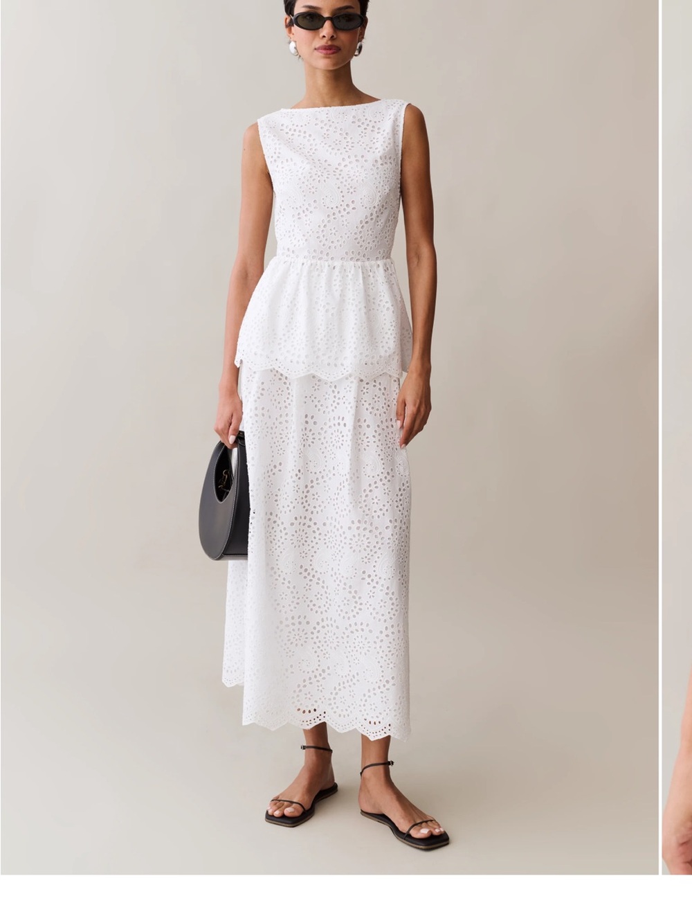 White Eyelet Peplum Maxi Skirt Set - Elegant Summer Ensemble - Picture 1 of 3